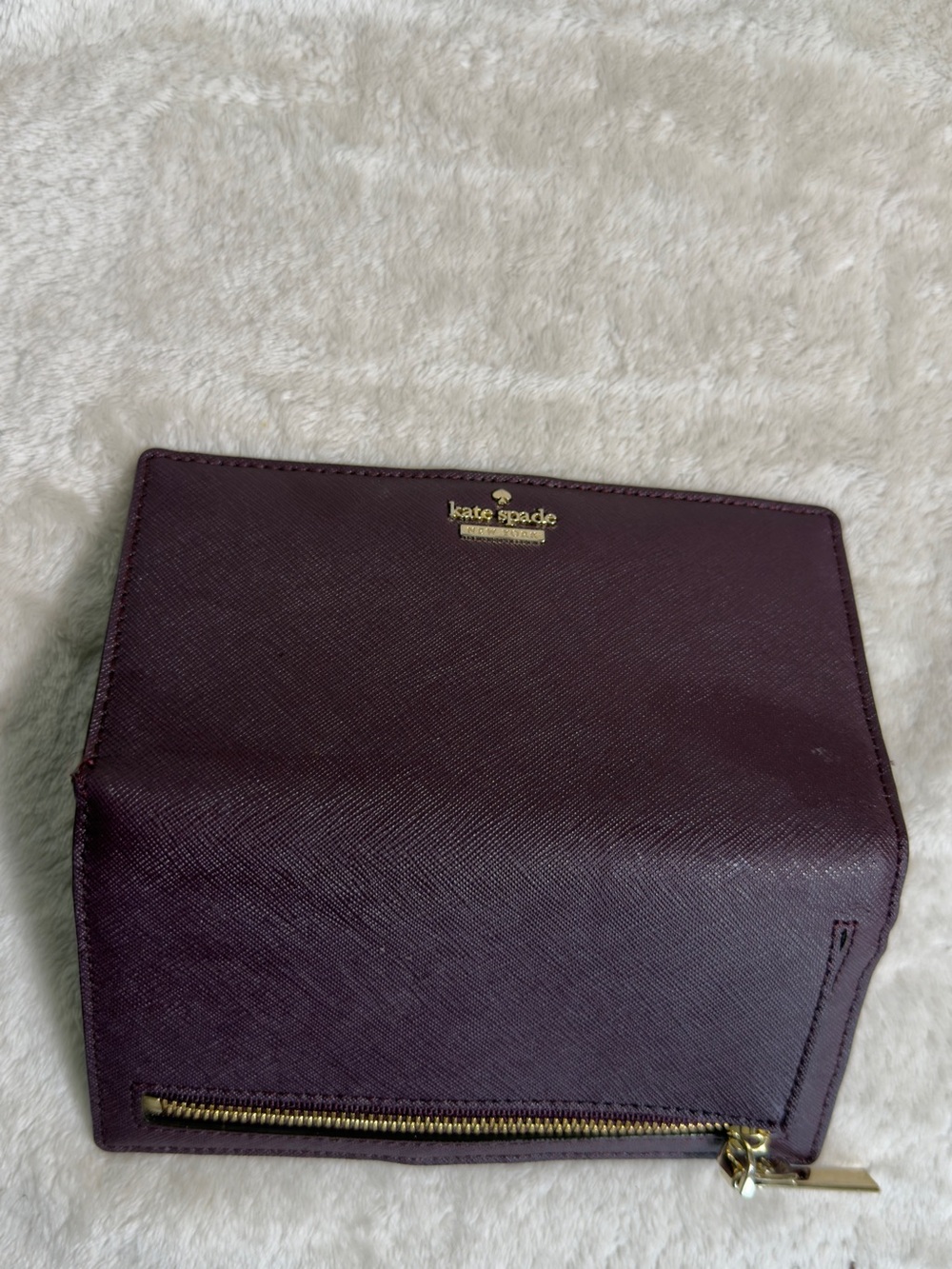 Kate Spade Cameron Street Stacy Slim Bifold Wallet Deep Plum Purple Leather